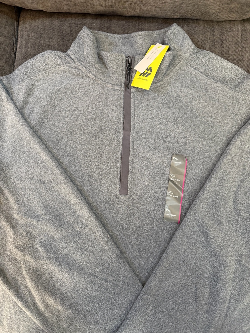 NWT All In Motion Men's Gray Fleece Quarter-Zip Pullover XXL